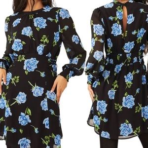 NEW Free People Samantha Corset Lace Up Sides Blue Roses Black Long Sleeve Dress